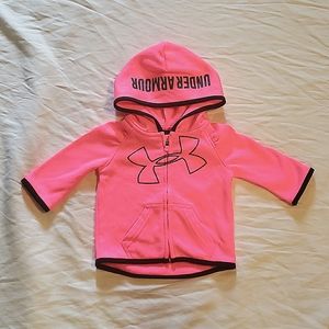 Under Armour, pink, zip hooded jacket, 0/3 months